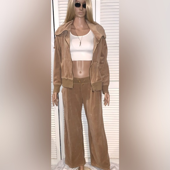 Michael Kors Velour Tracksuit Tan Velvet Sweat pants Set medium - Picture 1 of 8